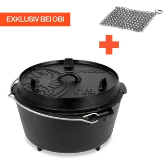 Petromax Dutch Oven Set FT9-T-Scrub Schwarz mit planem Boden 7,5, Ø 23,9 cm