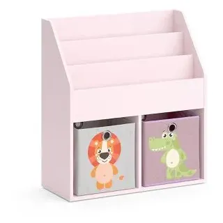 Vicco Bücherregal Luigi, rosa, mit 2 Faltboxen, Kinderregal aus Holz, 5 Fächer, 72 x 79 x 31cm
