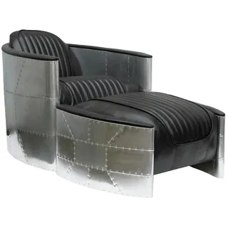Xlmoebel Sessel Vintage-Leder Clubsessel im eleganten Retro-Design (2-St., Sessel + Hocker), Hergestellt in Europa schwarz