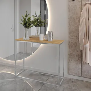 Ax Living Flur Konsolentisch Lortie 80cm Wotan Eiche Mit Chrom-gestell
