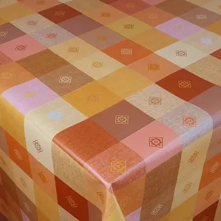 Wachstuch Wachstischdecke Gartentischdecke Leinenoptik Kariert Orange 110 x 140 cm abwaschbare Tischdecke