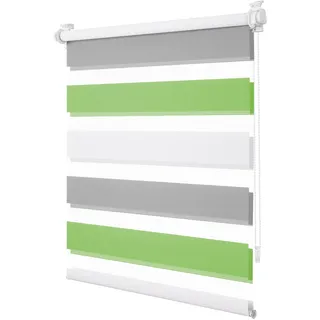 Doppelrollo Klemmfix ohne Bohren Grün-Grau-Weiß 65x130cm (Stoffbreite 60cm) Rollos für Fenster ohne Bohren Lichtdurchlässig & Verdunkelnd Fensterrollo Klemmrollo mit Kindersicherung