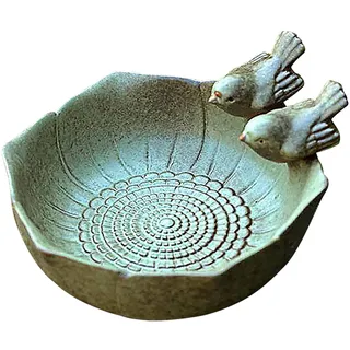 Keramik-Vogeltränke, Dequate Vogeltränke Frostsicher Stehend, Vogeltränke Garten Deko, Vogelbecken Tränke Futterstelle Garten, Vogeltränke Winterfest Stein Mit 2 Vögeln, Bird Feeder Yard Ceramic