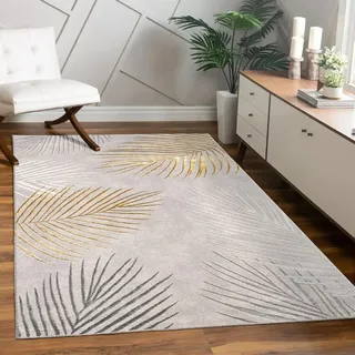Paco Home Teppich Wohnzimmer Kurzflor Blätter Floral Regenbogen Geometrisch Grösse 120x160 cm - Gold