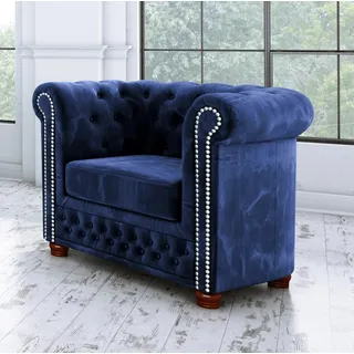 s-style möbel Chesterfield-Sessel Leeds Samt 70 x 80 x 90 cm Blau