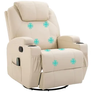 HOMCOM Relaxsessel Massagesessel mit Liegefunktion Vibration Cremeweiß
