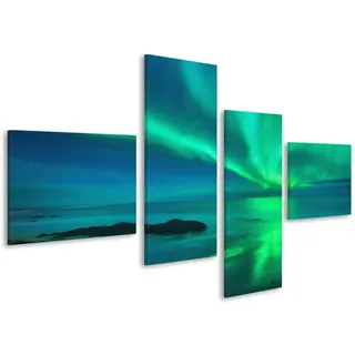 islandburner Bild Bilder auf Leinwand Aurora auf dem Meer. Nordlichter in Lofoten-Inseln, Norwegen. Sternenhimmel mit Polarlichtern. Nacht Wandbild, Poster, Leinwandbild JTW