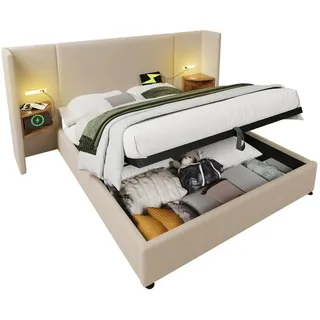 Flieks Polsterbett, Beige, Holz, 160x200 cm, Schlafzimmer, Betten, Polsterbetten