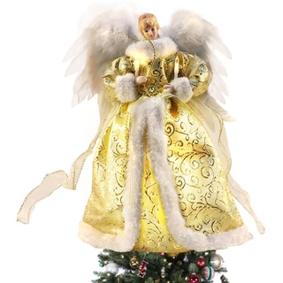 Engel-Baumkronen-Figur, 12,6-Zoll-LED-Weihnachtsbaumspitze, Stern-Engel-Dekoration, Weihnachtsengel, schöne Weihnachtsdekoration (Gold)