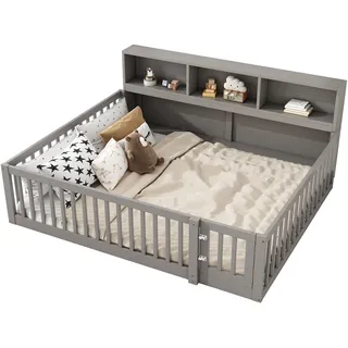 MODFU Tagesbett 140x200 mit Lattenrost, Stauraum, Staufach, Schlafsofa, Kiefernholz & MDF, modernes graues Design, ohne Matratze