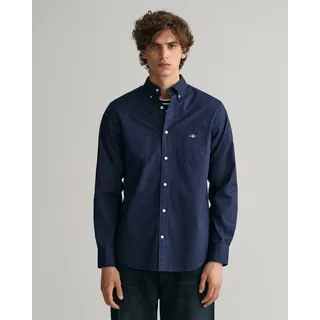 Gant Langarmhemd Regular Fit Popeline Hemd leicht strapazierfähig pflegeleicht mit Label Stickerei auf der Brusttasche blau XXL