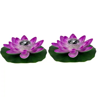 Yeehliny Lotusblüten-Licht, künstliche schwimmende Lotusblumen, Solar-Licht, Solar Lotusblüte, Pool-Licht, Schwimmender Künstlicher Lotus Laterne, Solarleuchte, Teich Dekoration (2PCS-Lila)