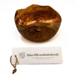 das Olivenholzbrett® Schale aus Olivenholz/Dekoschale oder Servierschale aus Holz/auffällig gemaserte Deko Schale, Knabberschale, Müslischale/Holzschale im Naturschnitt /12cm