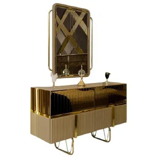 JVmoebel Sideboard Verspiegelte Kommode in Gold mit Holzdetails für elegantes Wohnen (1 St., Kommode + Spiegel), Made in Europa goldfarben