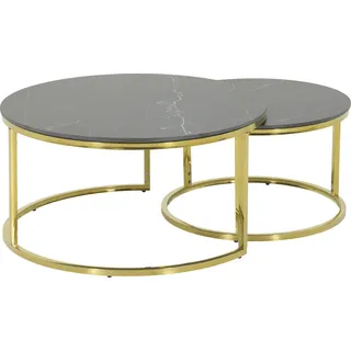Couchtisch HELA "LUIS" Tische schwarz (marmoroptik schwarz, gold, marmoroptik schwarz) Couchtische rund oval 2er Set; 12mm Sinterstein; Marmoroptik