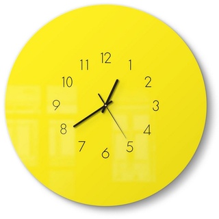 DEQORI Wanduhr 'Unifarben - Gelb' (Glas Glasuhr modern Wand Uhr Design Küchenuhr) gelb 50 cm x 50 cm