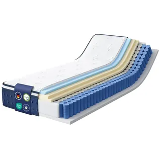 VASAGLE Federkernmatratze 90 x 200 x 20 cm, Gel-Memory-Schaum, mittelfest, 7-Zonen, Schlafzimmer, atmungsaktiv, blau - Blau