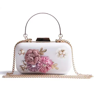EVEOUT Blumenperle Perlen Hochzeit Handtasche für Bräute Damen Leder Abend Clutch Prom Party Tasche für Frauen Kleine Umhängetasche Geldbörsen für Mädchen