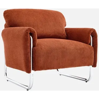 sweeek - Vintage-Sessel mit Cordbezug und verchromtem Gestell - Terrakotta - Orange