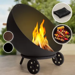 Blumfeldt Feuerschale, Outdoor Stahl-Feuerschale Groß für Balkon & Camping, Mobile 70 cm, Tragbare Feuerschalen mit Bodenrollen, Wetterfeste für den Garten, Runde Feuerstelle