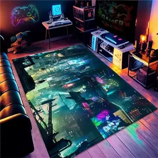 PEIHUODAN Gamer Teppiche, Moderne Tech Style Fußmatten, Visuelle Fun Gaming Teppiche Teen Rugs Play Mat rutschfeste Teppiche Für Wohnzimmer Schlafzimmer Spielzimmer Läufer (Colour 3,160x200cm)