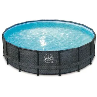 Frame-Pool rund 488 x 122 cm Rattanoptik Swimmingpool Quick-Up-Pool Rundpool