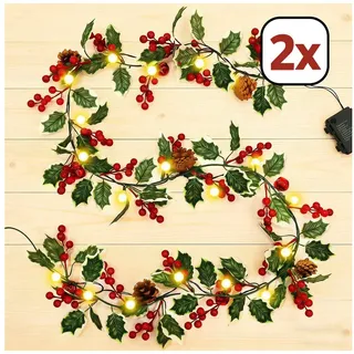 Kunstgirlande mit licht 1.75/2.7M Weihnachtsgirlande mit Beleuchtung, weihnachtsdeko, Elegear, deko für außen & innen, 8 Modi, wasserdichtes Batteriefach, Timer 1.75 cm