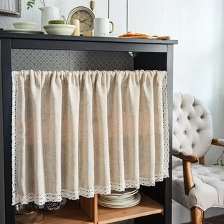 Surwin Bistrogardine Coffee Break Scheibengardine Küchengardine Retro Blumen Halbtransparente Kurzgardine Wohnzimmer Landhaus Càfe Gardinen Moderne Kurz Vorhang (60x150cm,Beige)