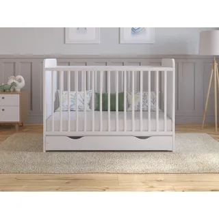 Love For Sleep Babybett Beistellbett 120x60 cm mit Schublade & Matratze - Kinderbett Baby Bett Holz Weiß, Babybett Komplett Set - Kinderbett Mitwachsend Gitterbett