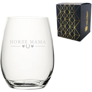 Weinglas ohne Stiel mit Pferde-Mama-Design, Lasergravur, Geschenkbox inklusive, Geschenk für Mama, Geburtstagsgeschenk, Pferdeliebhaber, optional personalisierte Nachricht hinzufügen
