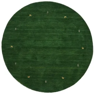 carpetfine Wollteppich Gabbeh Uni, rund, Höhe: 15 mm, reine Wolle handgewebt, Gabbeh Tiermotiv warmes Raumklima viele Größen grün Ø 200 cm x 15 mm