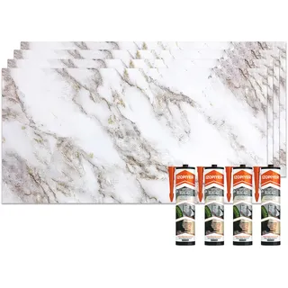 IZODEKOR Wandpaneele Marmoroptik 60x120 cm | Küchenrückwand Platte Wandpaneel | Pvc Wandverkleidung für Küche, Bad | Spritzschutz Küche | Wasserfest und Hitzebeständig | Ice Berg Beige