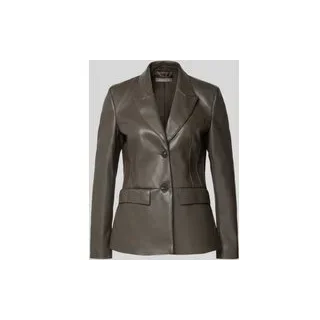 Slim Fit Blazer in Leder-Optik mit Pattentaschen, Dunkelbraun, 38