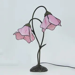 BOTOWI Pastorale Tischlampe im Tiffany-Stil Blumen-Buntglas-Schwanenhals-Schreibtischlampe 2-flammige Leseleuchten für Kinderzimmer, Wohnzimmer, Café, Bar,Rosa