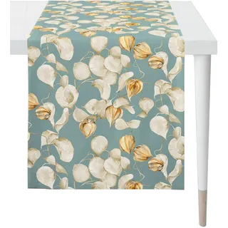 Tischläufer APELT "3400", blau (türkis, beige, orange), B:140cm L:48cm, Baumwolle, Polyester, Tischdecken