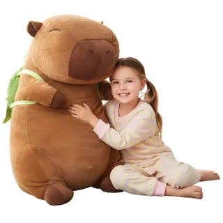 nerd hunters Capybara Plüschtier XXL 100 cm – Großes Weiches Kapibara Kuscheltier 3-in-1 Kissen & Deko – Riesen Stofftier zum Kuscheln für Kinder & Erwachsene (Capybara mit Schildkröte)