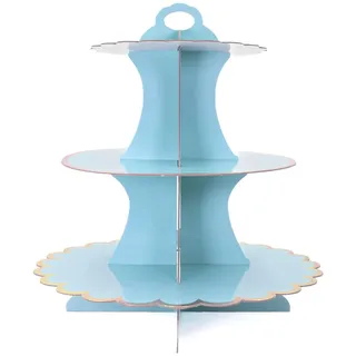 Intirilife Etagere aus Karton mit 3 Ebenen in Hellblau - 30 / 24.5 / 16 x 33 cm - Tortenständer aus Pappe, Muffinständer Cupcake Ständer