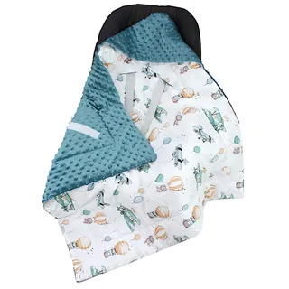 TupTam Baby Winter Einschlagdecke Babydecke 75x75cm für Autositz Babyschale Wattiert Minky Baumwolle Universal, Farbe: Füchse/Flugzeuge/Ballons/Smaragdgrün, Größe: Einheitsgröße