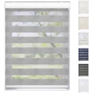 EFIXS Doppelrollo mit Kassette Montage Wand/Decke mit Bohren Breiten: 40-220, Höhe: bis 240 Hier: BxH (70 x 175) cm (Grau Struktur) Premium Duorollo, oder ohne Bohren mit Klemmhalter am PVC-Fenster