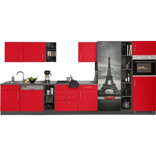 HELD MÖBEL Küchenzeile Paris, ohne E-Geräte, Breite 400 cm rot