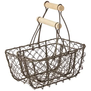 Rayher Hobby Set 2 Drahtkörbe, Nostalgisches Design, Mit Holztragegriff, Kleiner Metallkorb 15 x 10 x 16,5 cm, Großer Metallkorb 20 x 12 x 22 cm, Dekokorb, Mokka
