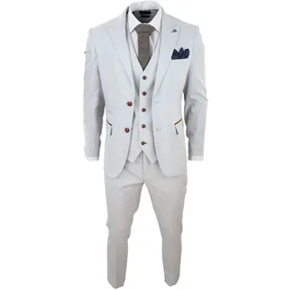 TruClothing.com Herren Grau Stein 3 Teilig Tweed Karo Anzug Hochzeit Prom Tailored Fit Braun Trim - 58