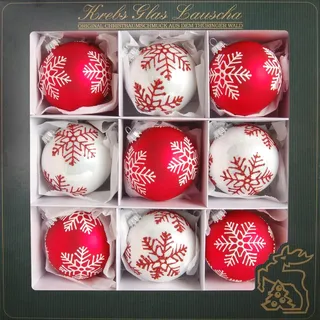 Weihnachtsbaumkugel KREBS GLAS LAUSCHA "Schneeflocken, Weihnachtsdeko rot, Christbaumschmuck" Weihnachtsbaumkugeln Gr. 8 cm, rot (rot, weiß) Weihnachtskugeln