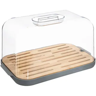 5five simply smart Brotkasten „Fresh Eat Grey“, 29 x 18 x 16 cm, mit Bambus-Schneidebrett – Küchenaufbewahrung, Brotkasten
