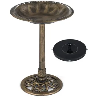 KOMFOTTEU Vogeltränke, mit Solar-Springbrunnen, Blumenkübel & befüllbarem Ständer braun