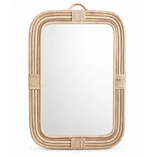 Decorasian Rattan Spiegel – Eckig (50x35cm) – Handgeflochtener Wandspiegel im Boho Design, Nachhaltige Wanddeko für den Flur