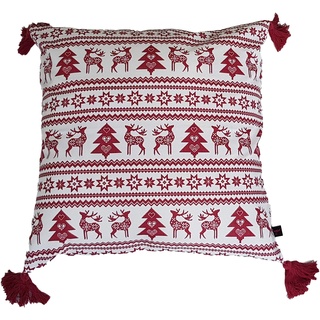 Ragged Rose Kissenbezug, Motiv Nordischer Weihnachtsbaum, Baumwolle, Rot und Ecru, 50 x 50 cms