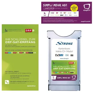 STRONG Kartenloses CI+ Modul, Irdeto CI Modul ORF DIGITAL DIREKT und simpliTV SAT (CAM HDTV, Free-to-Air, DVB-S2) nur für Österreich geeignet, Irdeto Cardless CI+ CAM, Silber