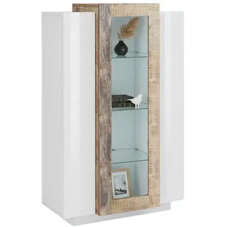 Dmora Vitrine Kevin, Sideboard mit drei Türen, Mehrzweck-Wohnzimmermöbel, 100% Made in Italy, cm 80x38h121, Weiß glänzend und Ahorn