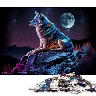 1000-teiliges Puzzle Wolf und Mond Puzzles Papppuzzles Denksportaufgaben für Erwachsene (Größe 26 x 38 cm)